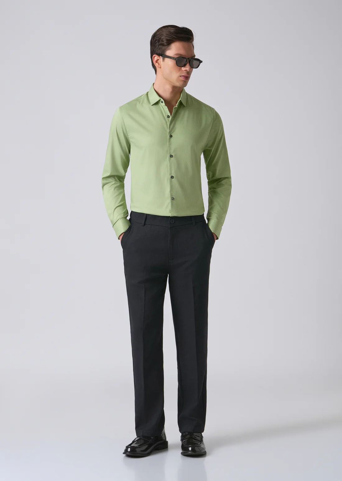 LIGHT GREEN COTTON STRETCH PLAIN SHIRT