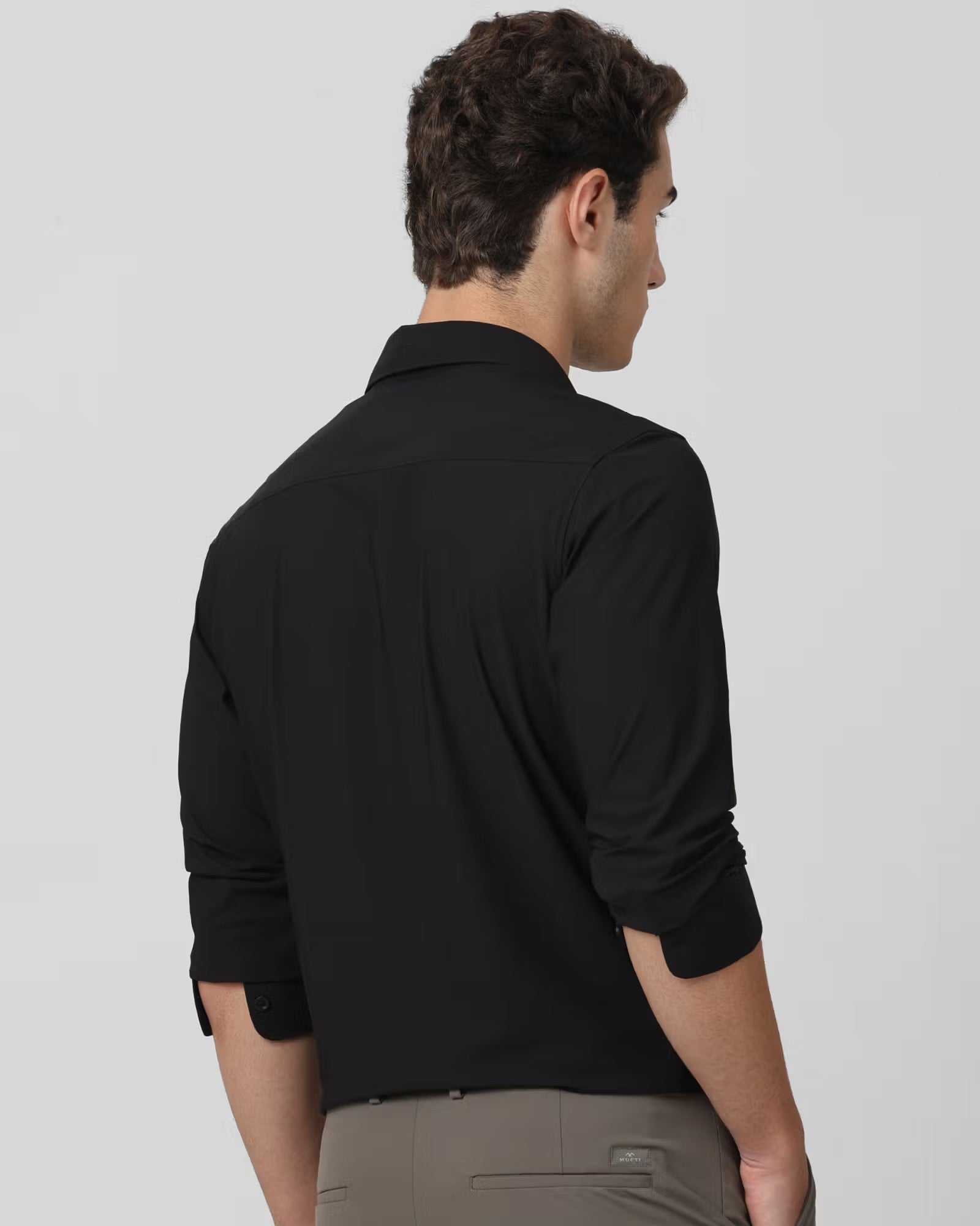 Black Stretch Plain Slim Fit Casual Shirt