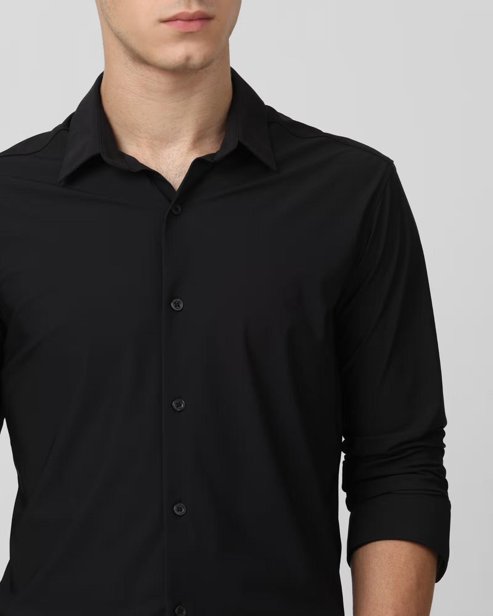 Black Stretch Plain Slim Fit Casual Shirt