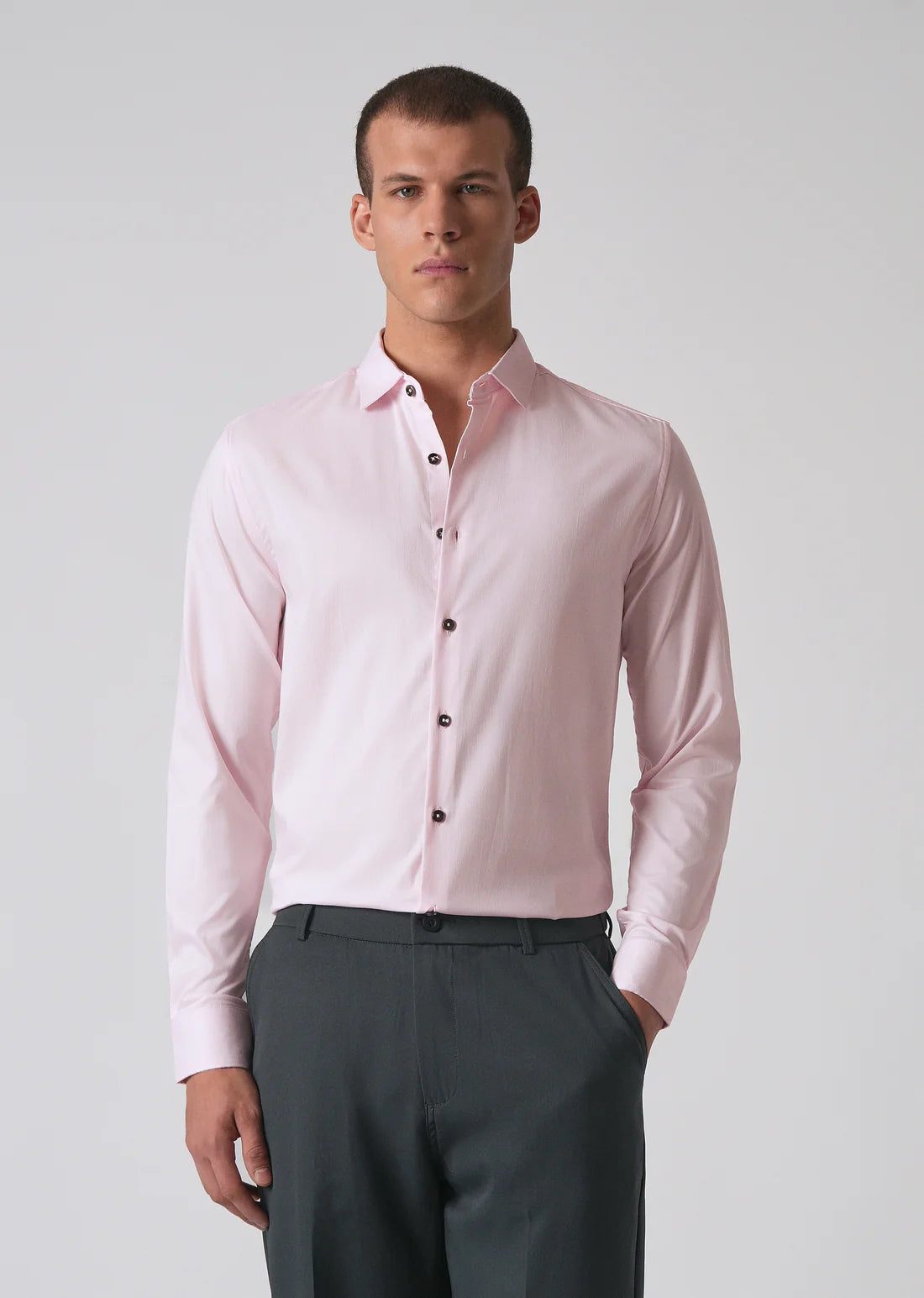LIGHT PINK COTTON STRETCH PLAIN SHIRT